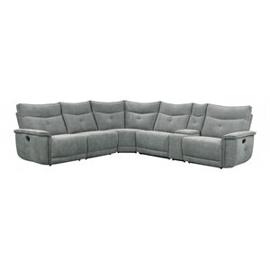 Lexicon Tesoro 6-Piece 3 Recliner Wood & Fabric Sectional Set in Dark Gray
