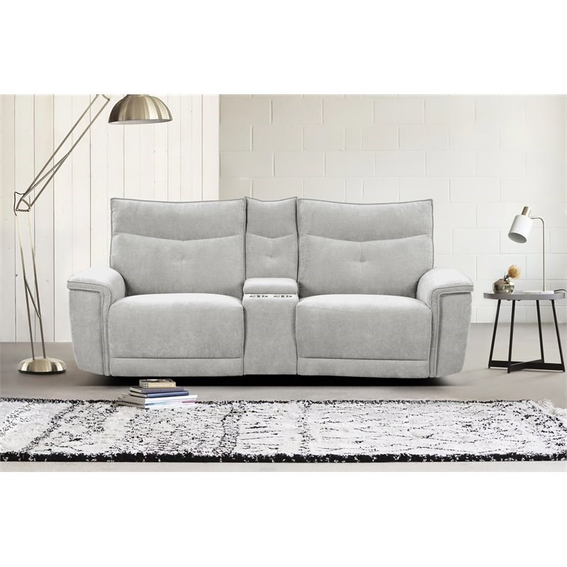Lexicon Tesoro 3-Piece Wood & Fabric Sectional Set with Cupholders in Mist Gray