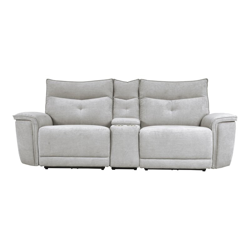 Lexicon Tesoro 3-Piece Wood & Fabric Sectional Set with Cupholders in Mist Gray