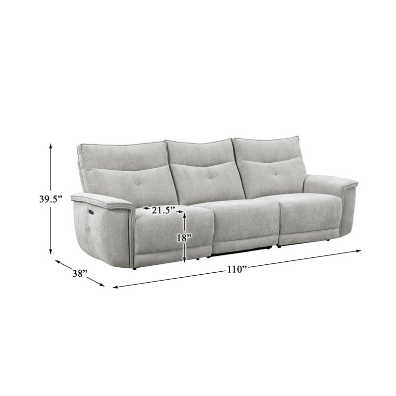 Lexicon Tesoro 3-Piece Modern Wood & Fabric Sofa in Mist Gray