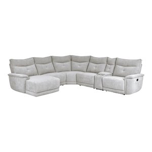 Lexicon Tesoro 6-Piece 1 Recliner Wood & Fabric Sectional Set in Mist Gray