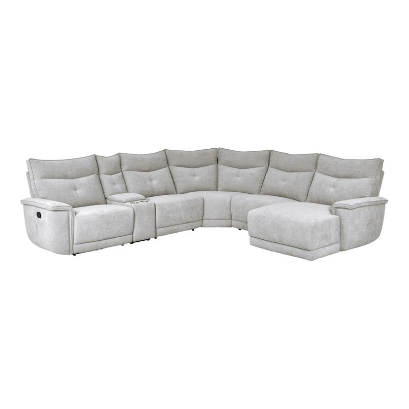 Lexicon Tesoro 6-Piece 2 Recliner Wood & Fabric Sectional Set in Mist Gray