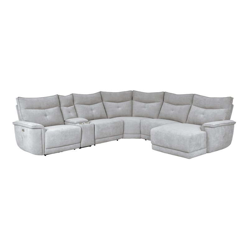 Lexicon Tesoro 6-Piece 2 Recliner Wood & Fabric Power Sectional Set in Mist Gray