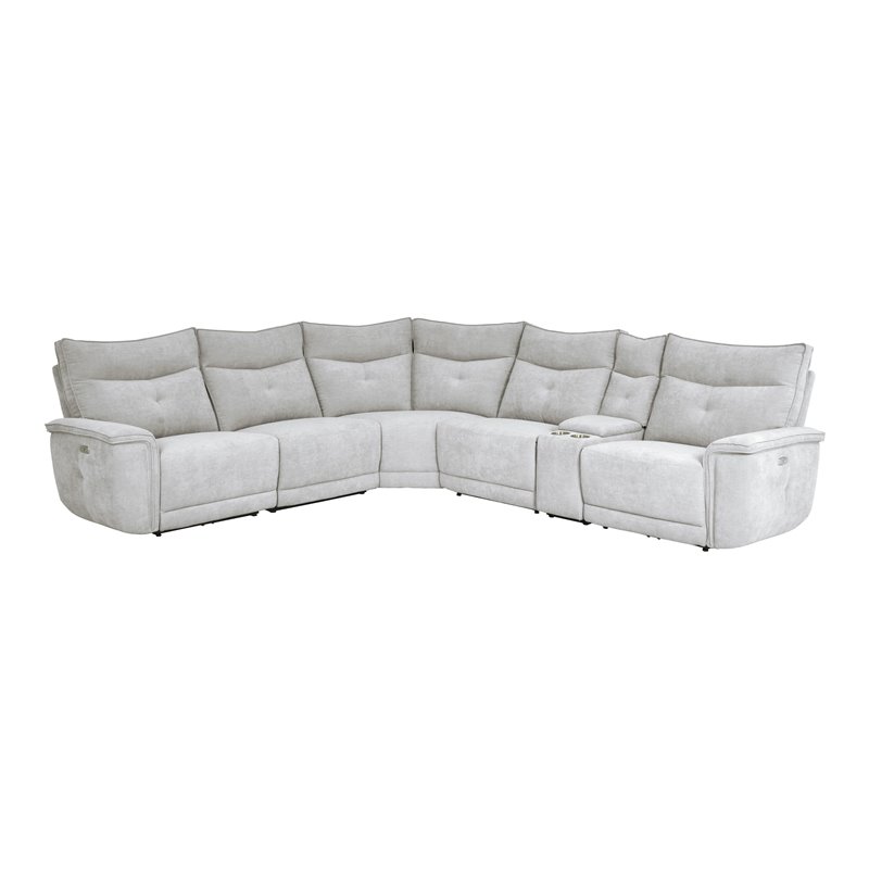 Lexicon Tesoro 6-Piece 3 Recliner Wood & Fabric Power Sectional Set in Mist Gray