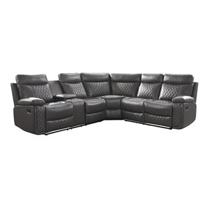 lexicon socorro 3-piece wood & faux leather reclining sectional in gray
