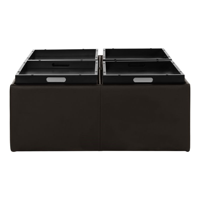 Lexicon Kaitlyn Wood & Faux Leather Storage Cocktail Ottoman in Dark Brown