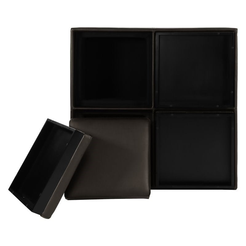 Lexicon Kaitlyn Wood & Faux Leather Storage Cocktail Ottoman in Dark Brown
