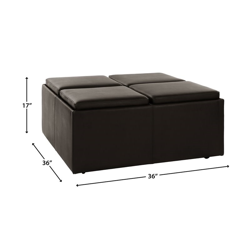 Lexicon Kaitlyn Wood & Faux Leather Storage Cocktail Ottoman in Dark Brown
