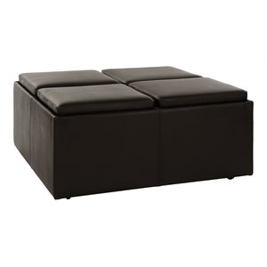 Lexicon Kaitlyn Wood & Faux Leather Storage Cocktail Ottoman in Dark Brown