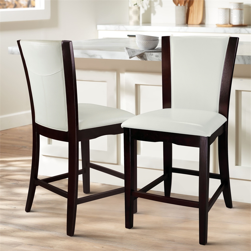 Lexicon Daisy Counter Height Dining Chair in White Faux Leather (Set of 2)