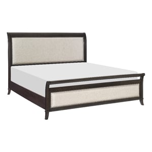 Lexicon Hebron EKing Bed with Upholstered Headboard in Dark Cherry/Beige