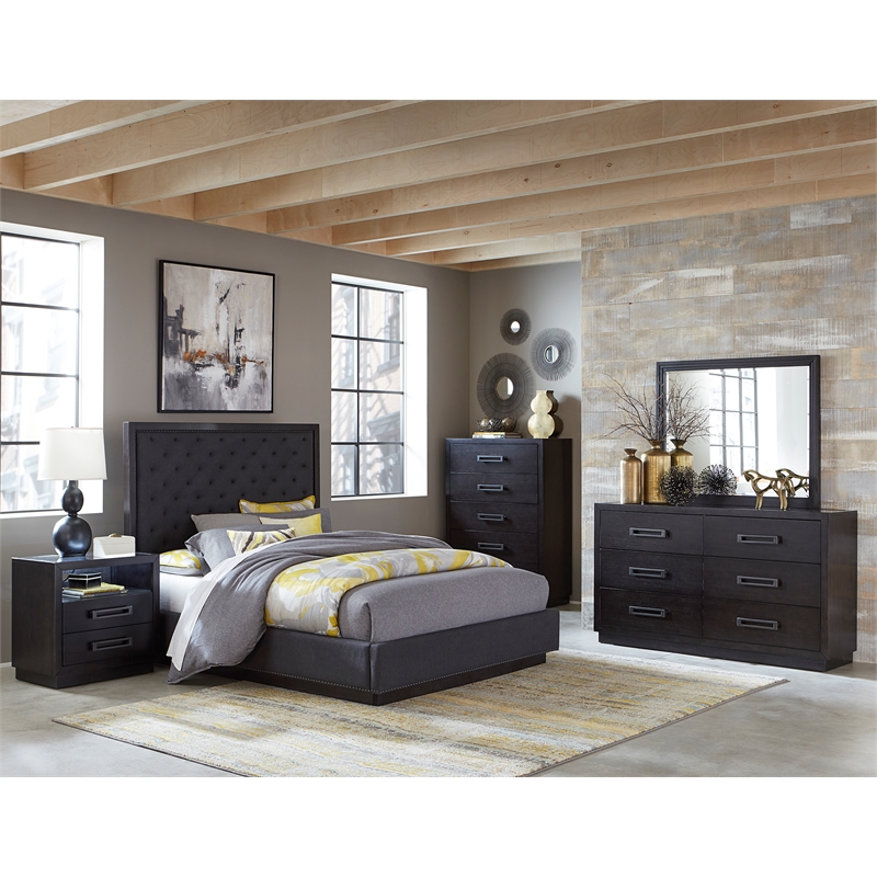 Lexicon Larchmont Asian Hardwood Queen Bed in Charcoal