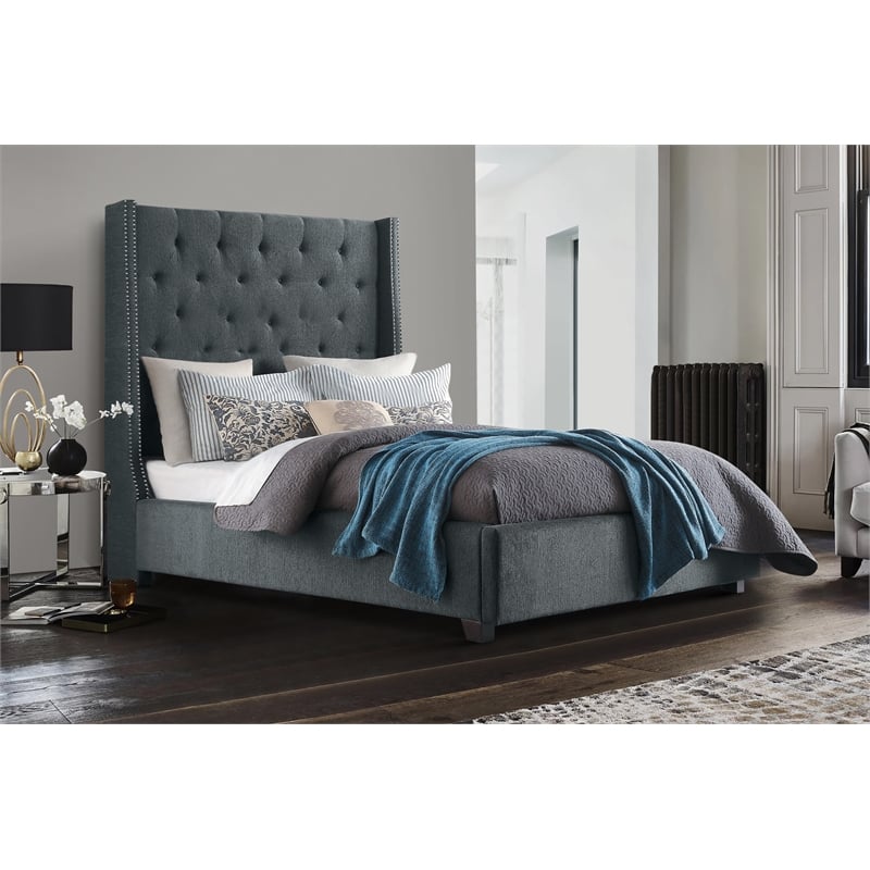 Lexicon Fairbon Tufted Upholstery Queen Bed in Gray