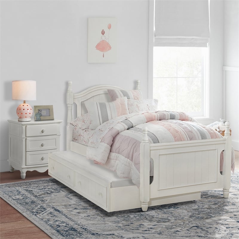 Lexicon Traditional Wood MDF Board Twin Platform Bed with Twin Trundle in White