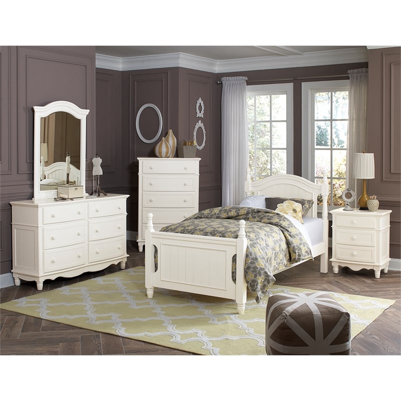 Lexicon Traditional Wood MDF Board Twin Platform Bed with Twin Trundle in White