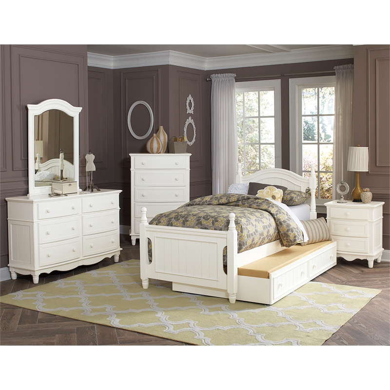 Lexicon Traditional Wood MDF Board Twin Platform Bed with Twin Trundle in White