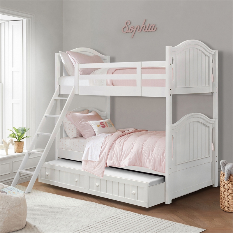 Lexicon Traditional Wood MDF Board Twin/Twin Bunk Bed with Twin Trundle in White