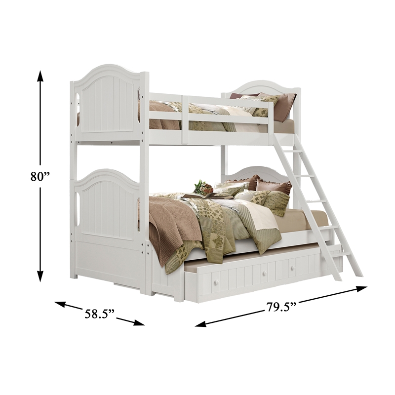 Lexicon Clementine Rubberwood Twin/Full Bunk Bed with Twin Trundle in White