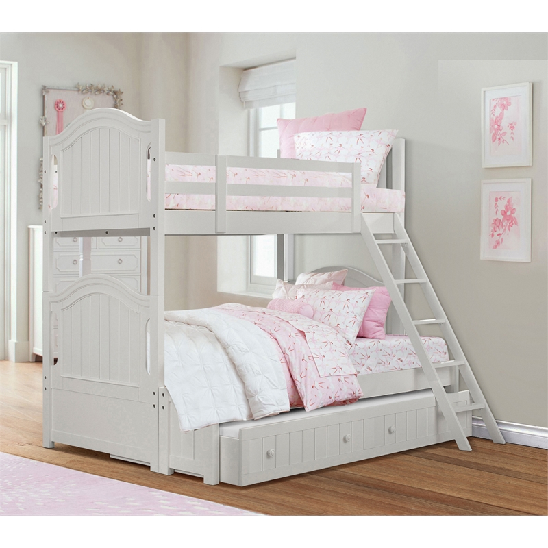 Lexicon Clementine Rubberwood Twin/Full Bunk Bed with Twin Trundle in White