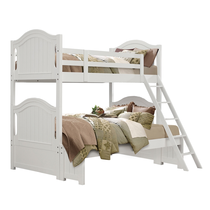 Lexicon Clementine Rubberwood Twin/Full Bunk Bed with Twin Trundle in White