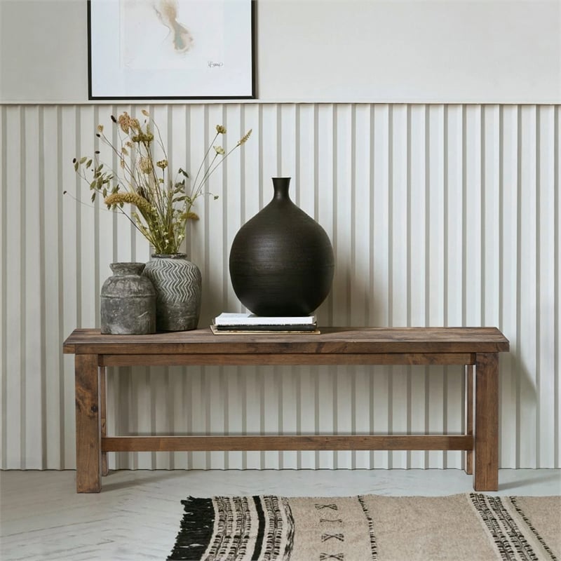 Lexicon Transitional Solid Wood Dining Room Bench in Burnished Brown