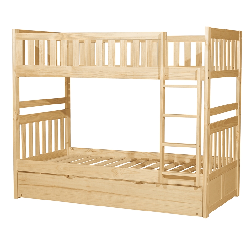 Lexicon Bartly Pine Wood Twin/Twin Bunk Bed with Twin Trundle in Natural Pine