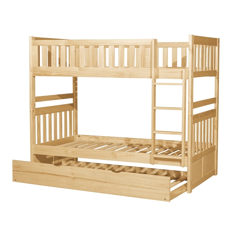 Lexicon Bartly Pine Wood Twin/Twin Bunk Bed with Twin Trundle in Natural Pine