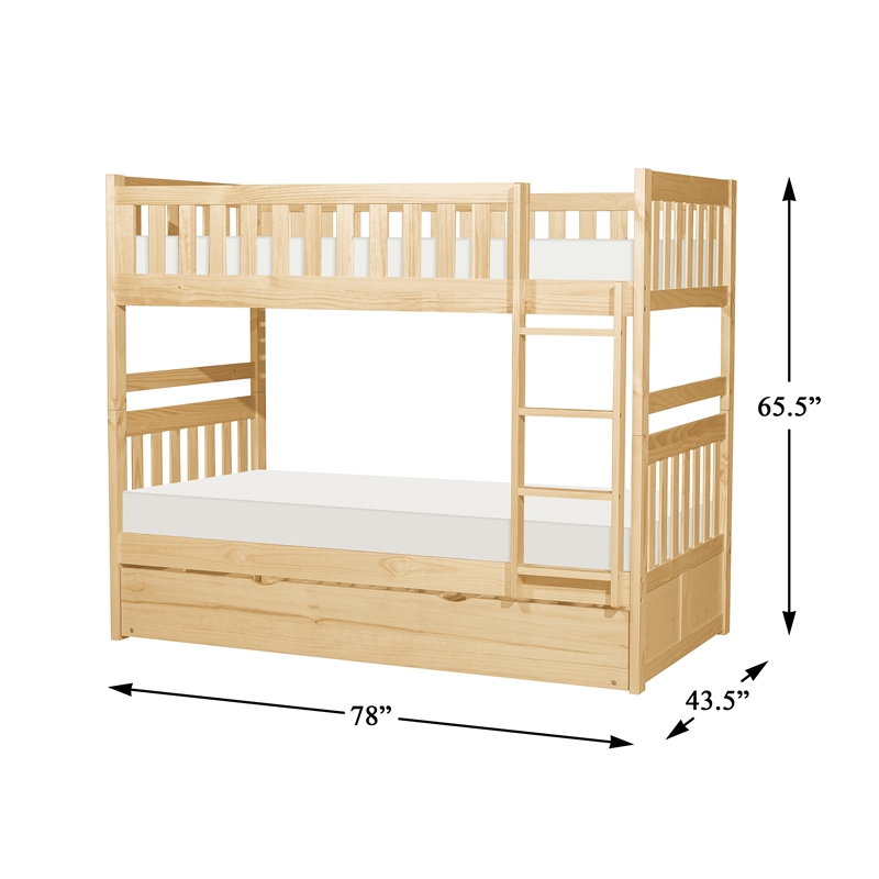 Lexicon Bartly Pine Wood Twin/Twin Bunk Bed with Twin Trundle in Natural Pine