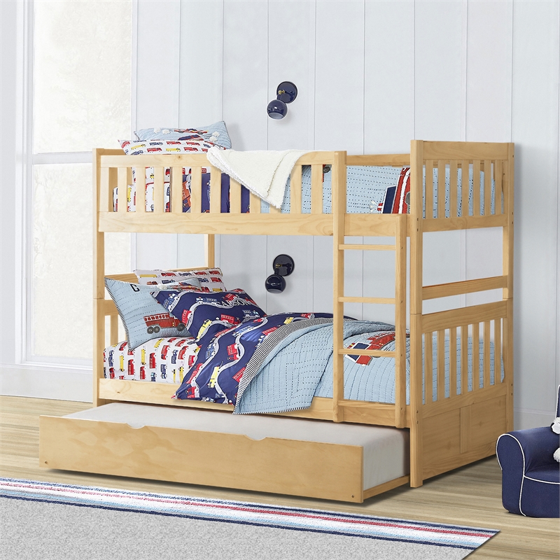 Lexicon Bartly Pine Wood Twin/Twin Bunk Bed with Twin Trundle in Natural Pine