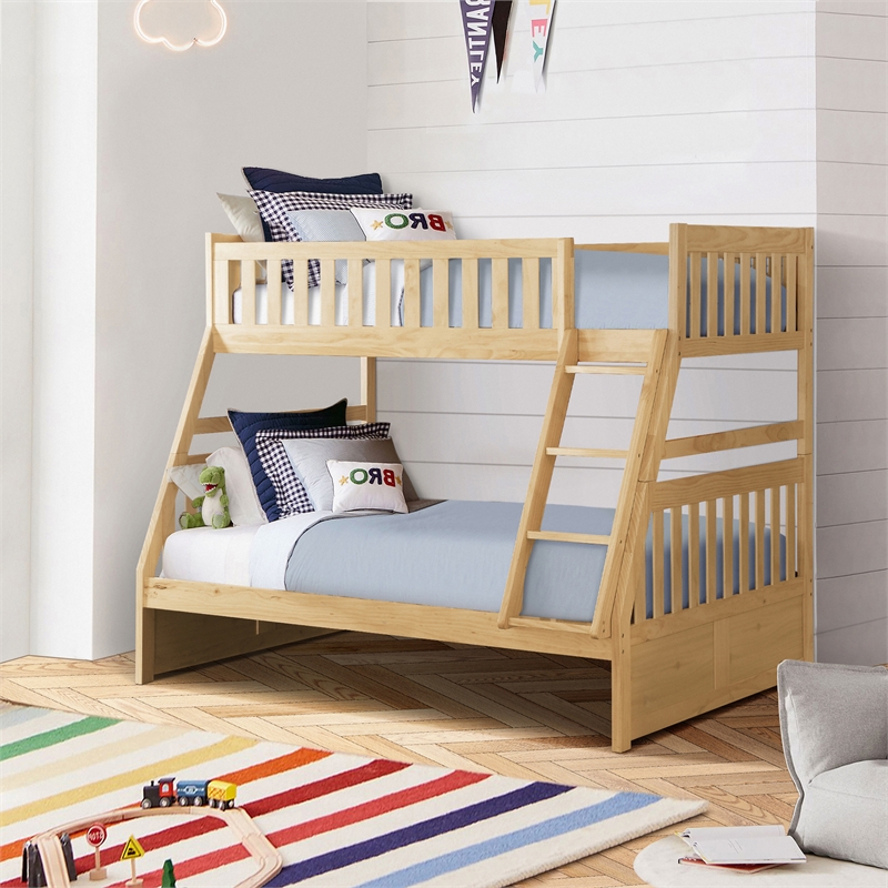 Lexicon Contemporary Wood and MDF Board Twin/Full Bunk Bed in Natural Pine