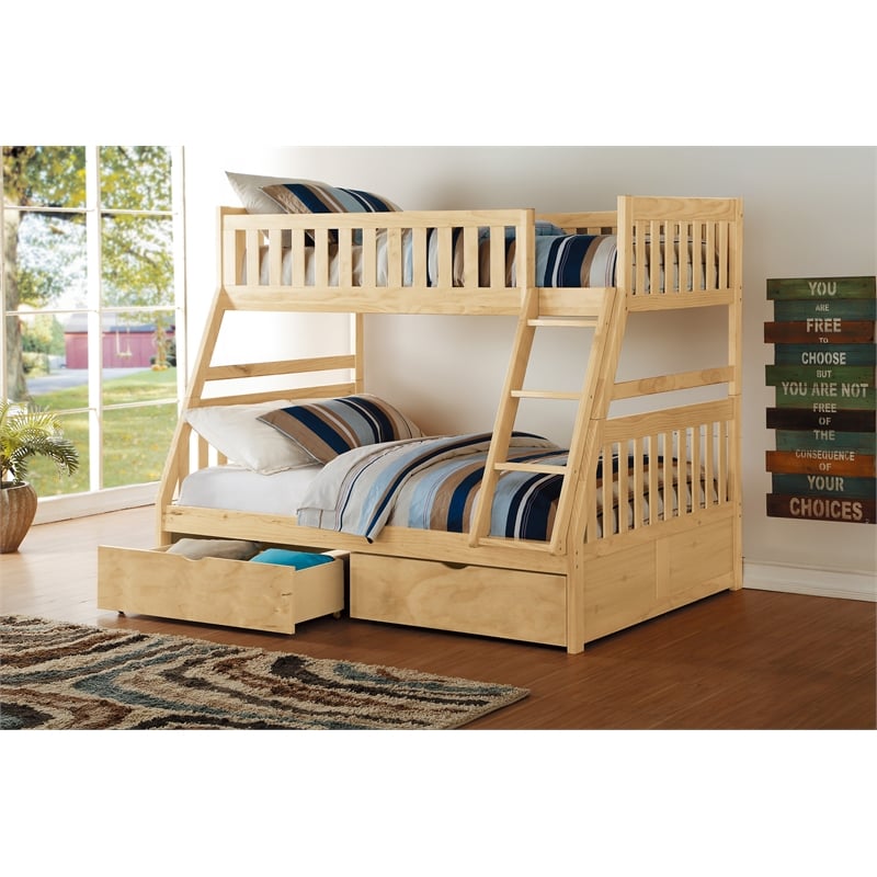 Lexicon Bartly Pine Wood Twin/Full Bunk Bed with Storage Boxes in Natural Pine