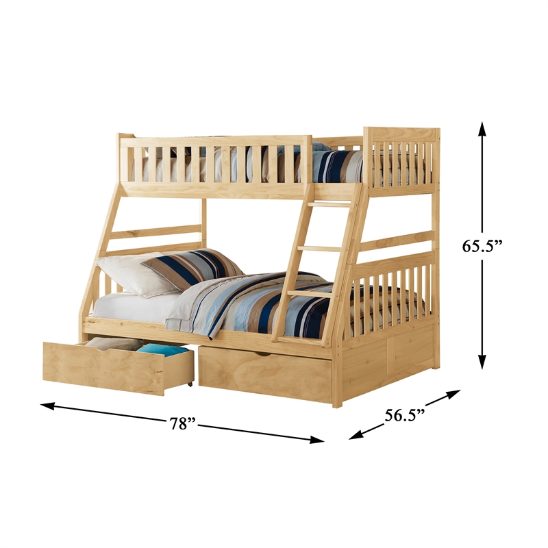 Lexicon Bartly Pine Wood Twin/Full Bunk Bed with Storage Boxes in Natural Pine