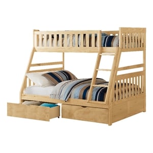 Lexicon Bartly Pine Wood Twin/Full Bunk Bed with Storage Boxes in Natural Pine