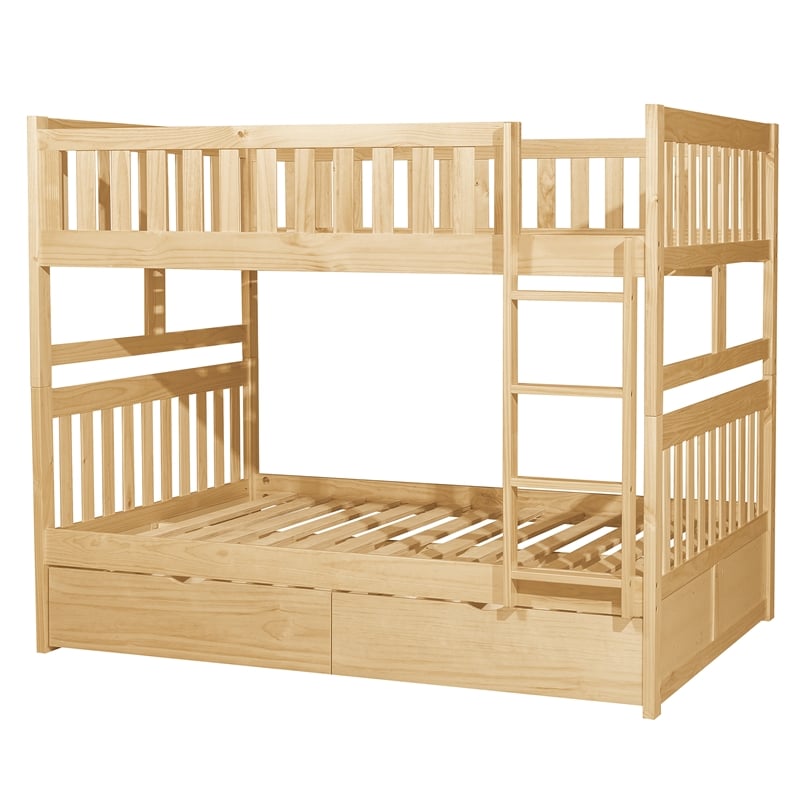 Lexicon Bartly Pine Wood Full/Full Bunk Bed with Storage Boxes in Natural Pine