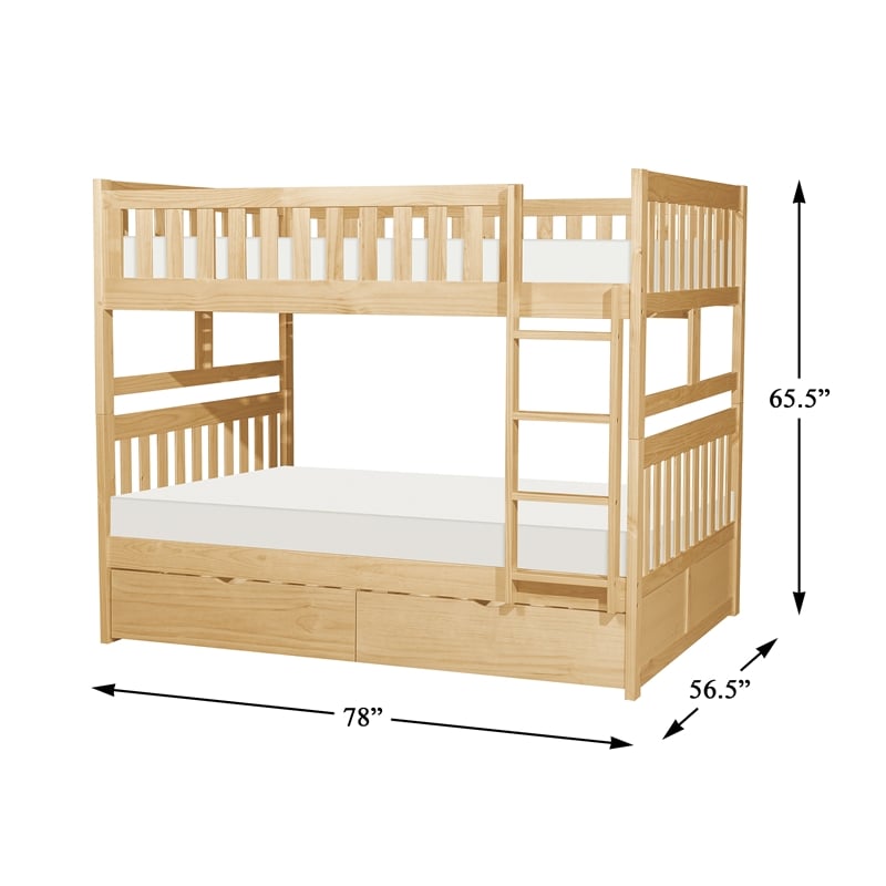 Lexicon Bartly Pine Wood Full/Full Bunk Bed with Storage Boxes in Natural Pine