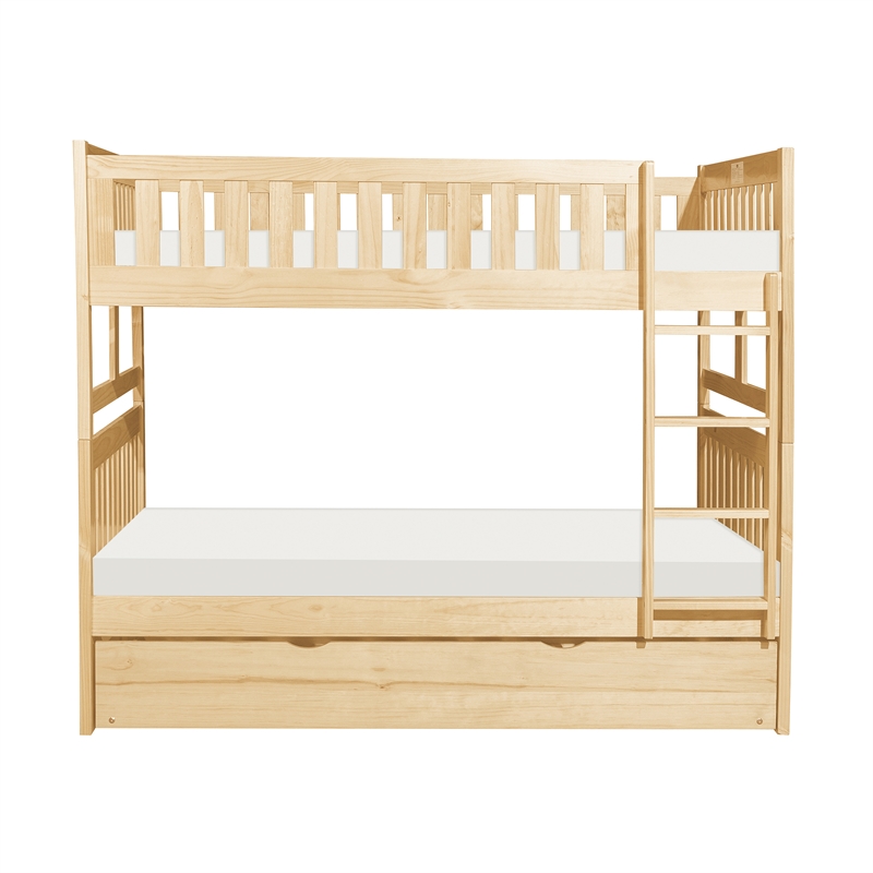 Lexicon Bartly Pine Wood Full/Full Bunk Bed with Twin Trundle in Natural Pine