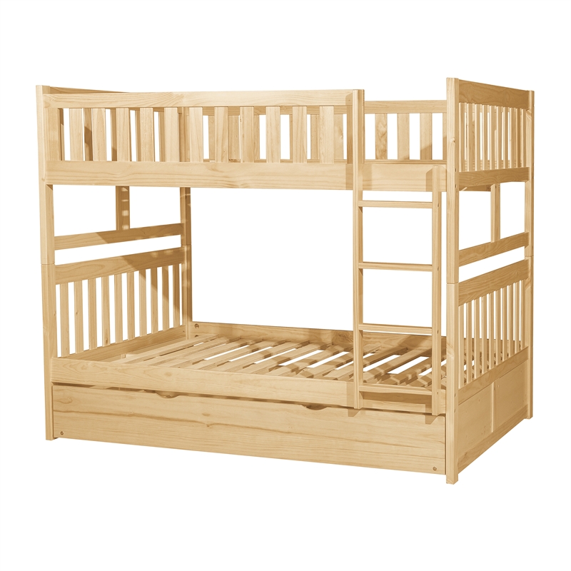 Lexicon Bartly Pine Wood Full/Full Bunk Bed with Twin Trundle in Natural Pine