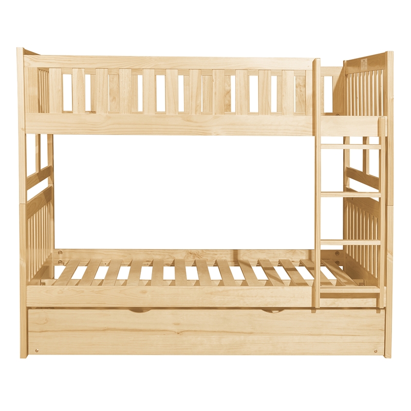 Lexicon Bartly Pine Wood Full/Full Bunk Bed with Twin Trundle in Natural Pine
