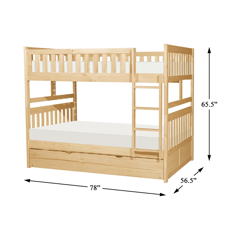 Lexicon Bartly Pine Wood Full/Full Bunk Bed with Twin Trundle in Natural Pine