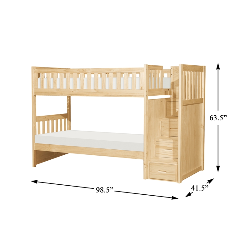 Lexicon Bartly Pine Wood and MDF Board Twin/Twin Step Bunk Bed in Natural Pine