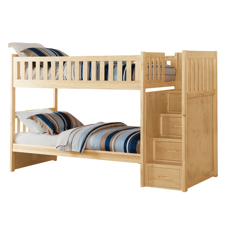 Lexicon Bartly Pine Wood and MDF Board Twin/Twin Step Bunk Bed in Natural Pine