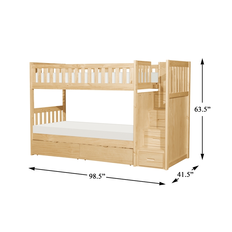Lexicon Bartly Pine Twin/Twin Step Bunk Bed with Storage Boxes in Natural Pine