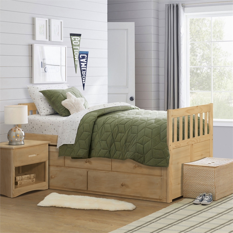 Lexicon Contemporary Wood and MDF Board Twin/Twin Trundle Bed in Natural Pine
