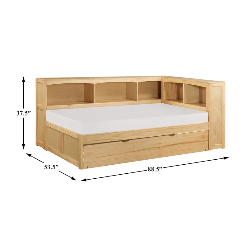 Lexicon Contemporary Twin Bookcase Corner Bed with Twin Trundle in Natural Pine