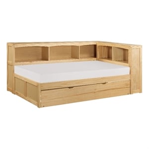 Lexicon Contemporary Twin Bookcase Corner Bed with Twin Trundle in Natural Pine