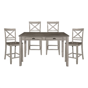 Lexicon 5-Piece Farmhouse Wood Counter Height Dining Set in Brown/Light Gray