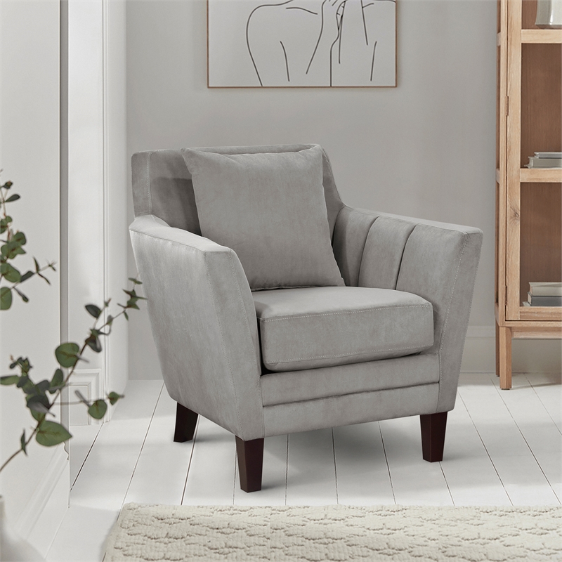Lexicon Adore Solid Wood and Velvet Upholstered Accent Chair in Gray