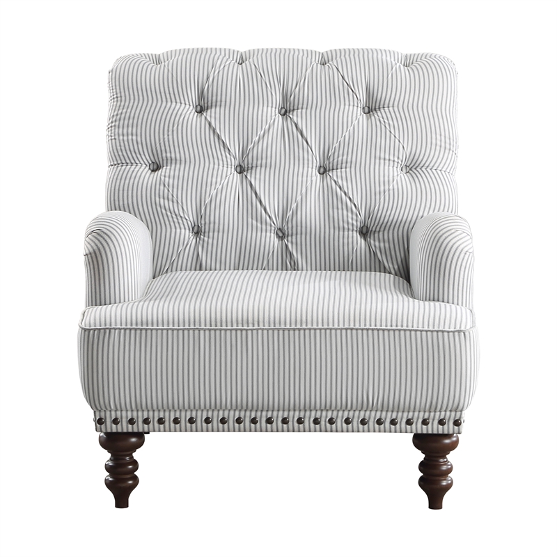 Lexicon Holland Park Fabric Upholstered Accent Chair in Gray Striped Pattern