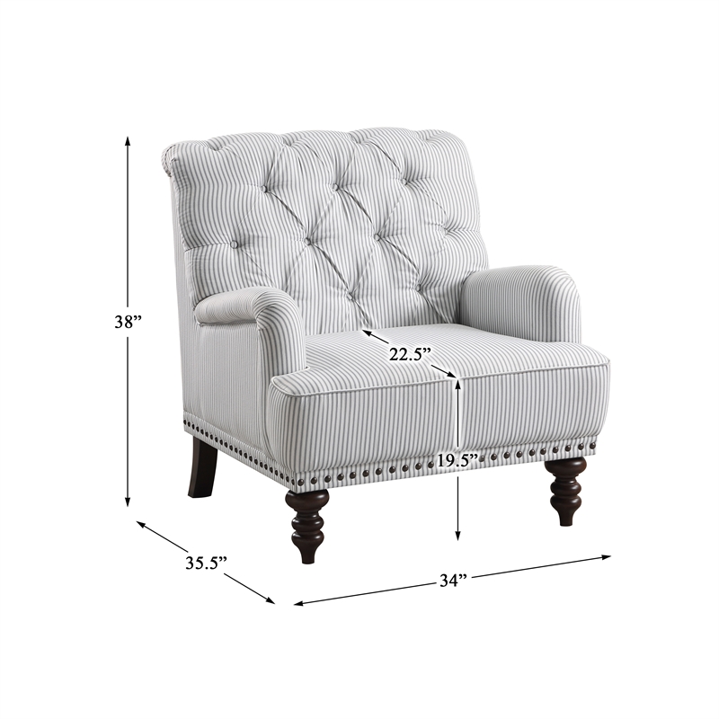 Lexicon Holland Park Fabric Upholstered Accent Chair in Gray Striped Pattern