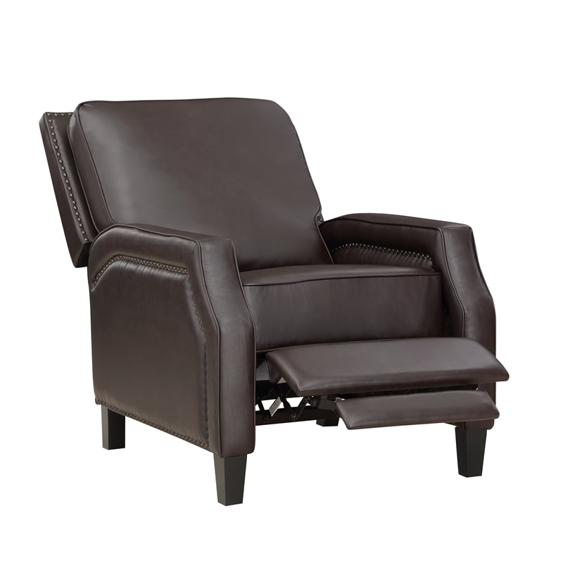 Lexicon Berenson Faux Leather Upholstered Push Back Recliner in Dark Brown Color